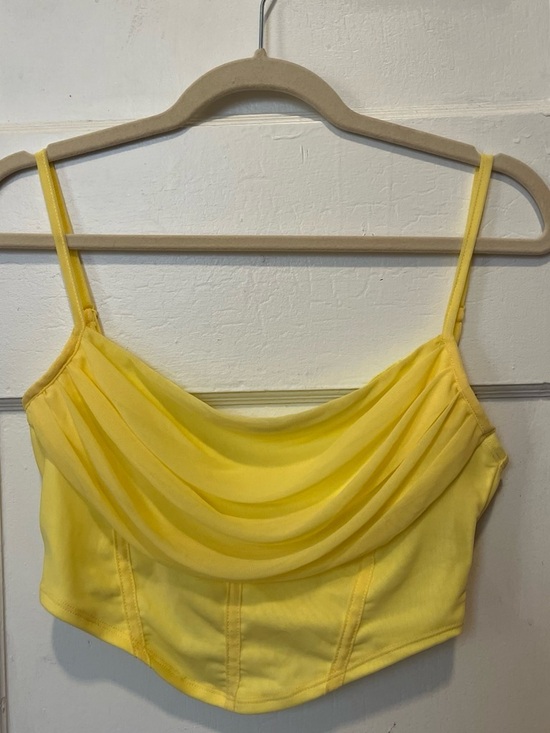 SHEIN Tops - SHEIN Yellow Draped Cowl Neck Crop Top - Women